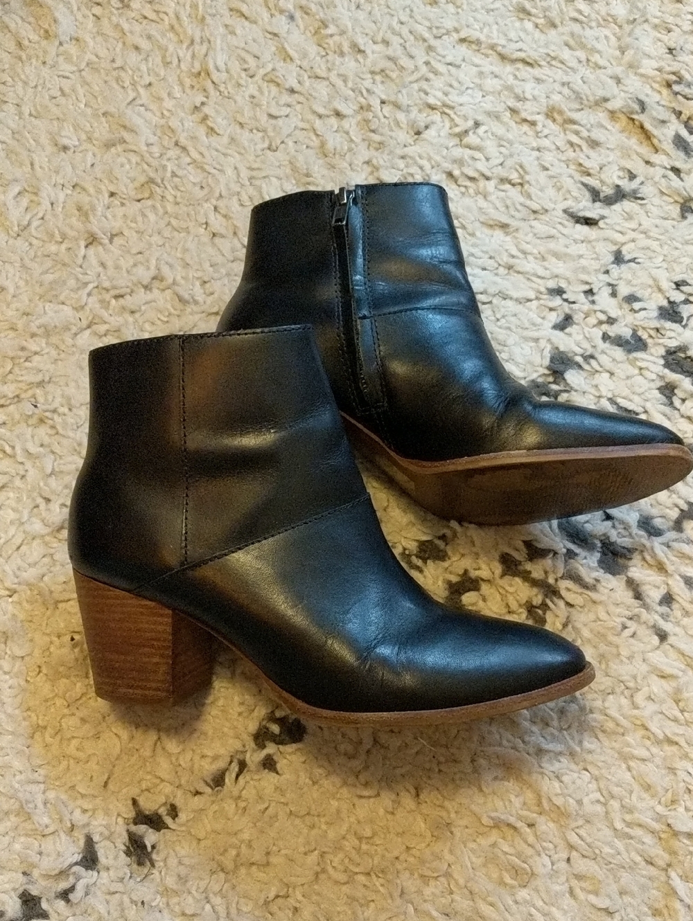 Madewell The Rosie Ankle Boot Black Leather Block Heel Booties Size 7.5